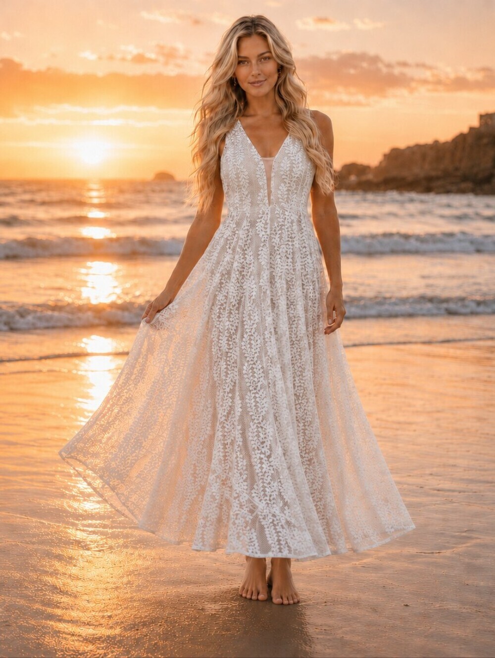 Lulus Eliana Lace Maxi Dress XS White Nude Bridal Shower Rehearsal Wedding Beach